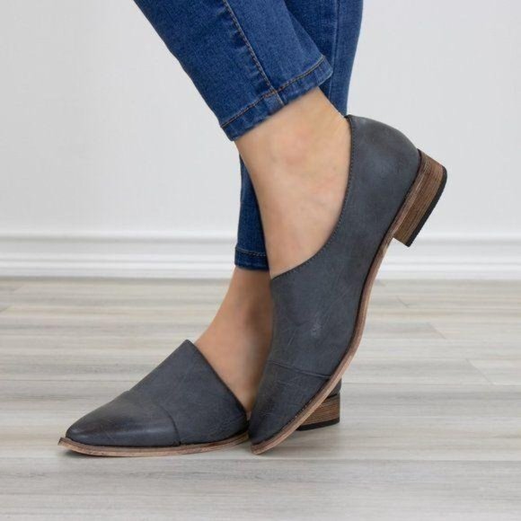 Charcoal Opened Side Pointy Slip On Flat Loafer - Picture 6 of 11